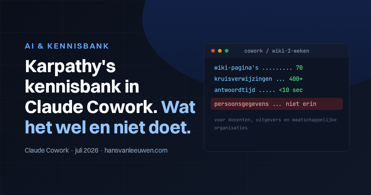 Karpathy's Knowledge Base in Claude Cowork. Wat het wel en niet doet.
