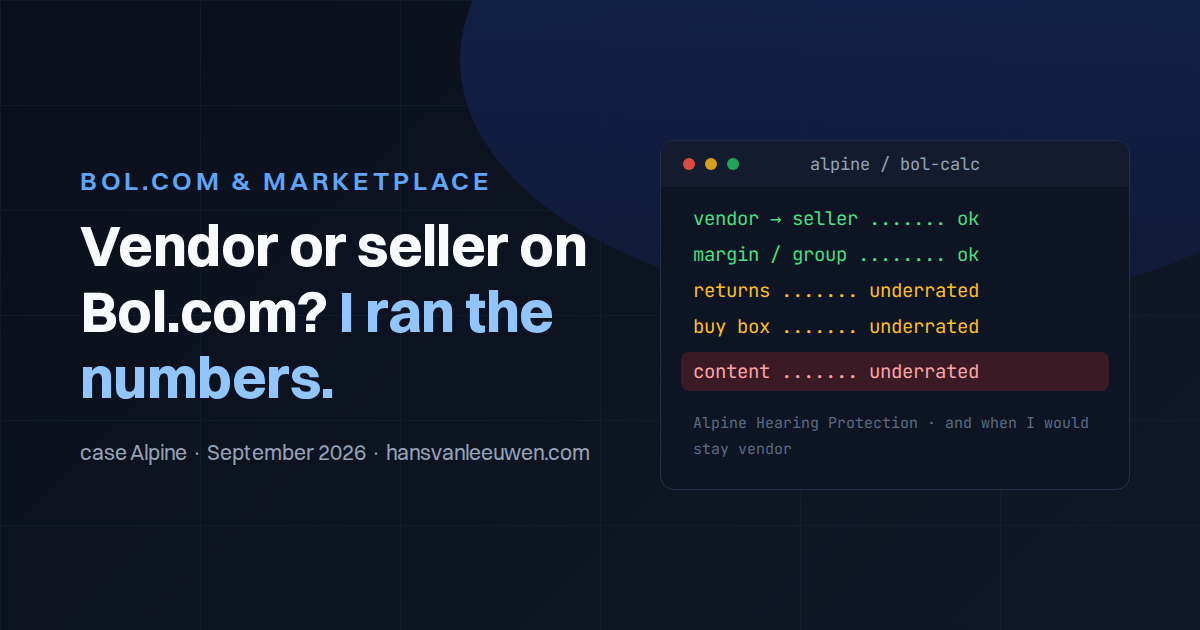 Vendor or seller on Bol.com: how I ran the numbers at Alpine