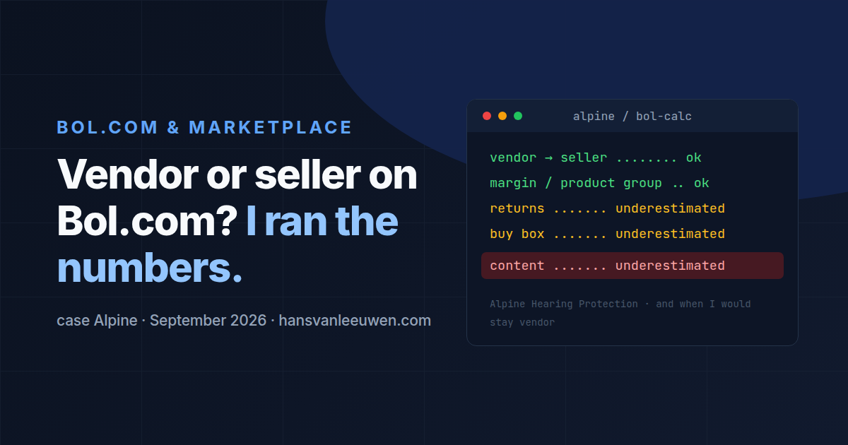 Vendor or seller on Bol.com: how I ran the numbers at Alpine